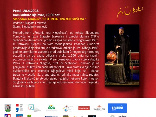 “Potonja ura Njegoševa” večeras u bjelovarskom Domu kulture