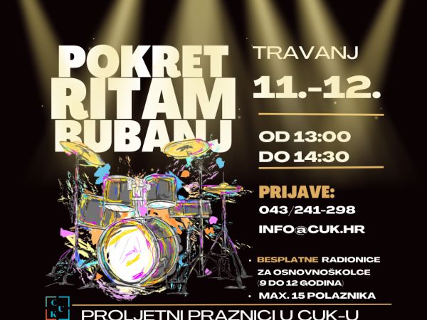 Proljetni praznici u CUK-u - Radionice ritma “Pokret, ritam, bubanj” za osnovnoškolce