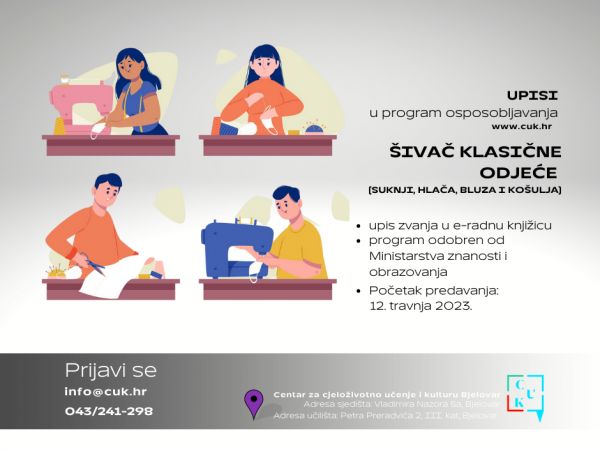 UPISI U PROGRAM OSPOSOBLJAVANJA ZA ŠIVAČA KLASIČNE ODJEĆE