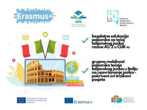 ERASMUS+ PROJEKT: VolITA - besplatna edukacija talijanskog jezika i grupna mobilnost polaznika u Italiju ERASMUS+ PROJEKT: VolITA - besplatna edukacija talijanskog jezika i grupna mobilnost polaznika u Italiju